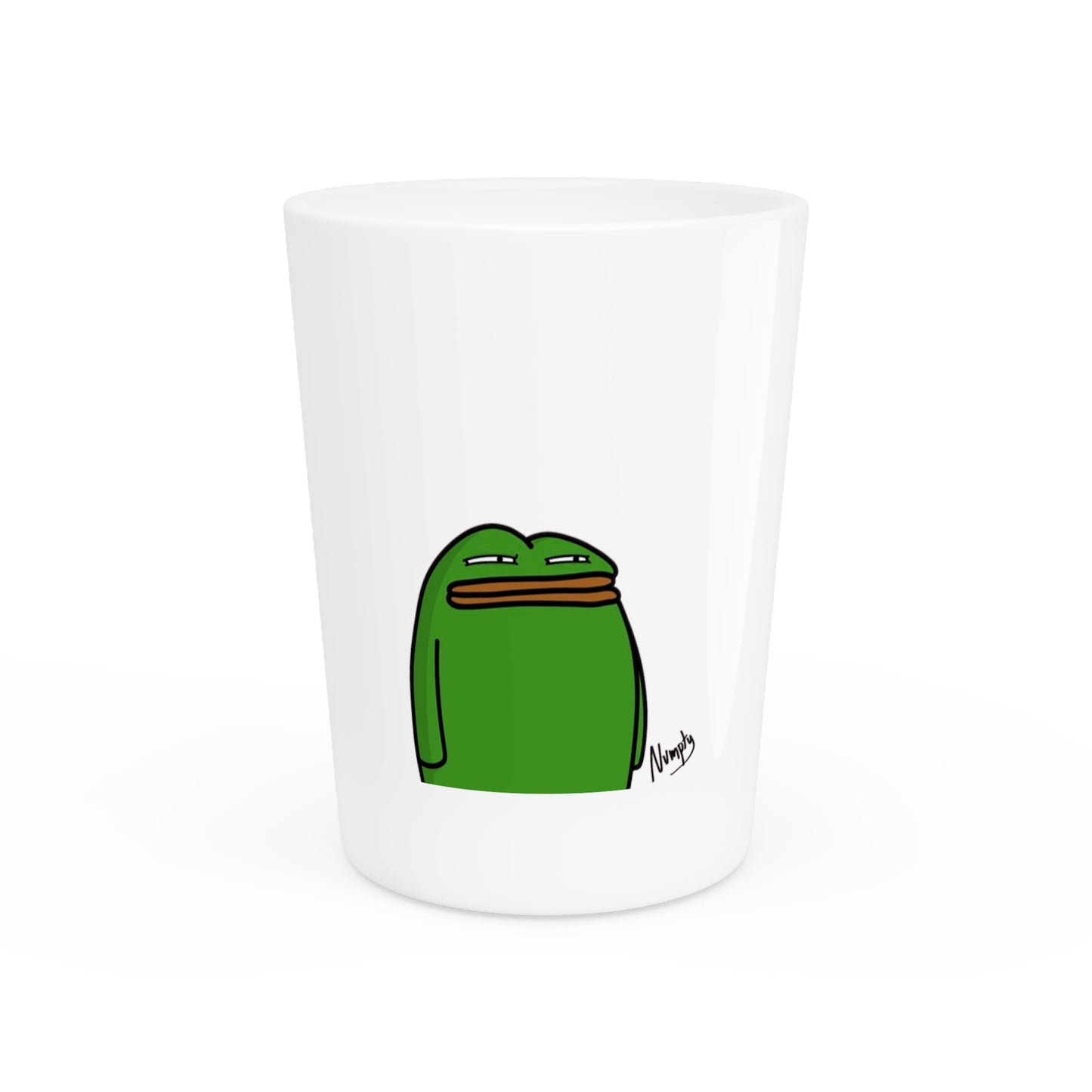 Pepe Portraits Shot Glass on White background with Black Numpty Text as signature (0x420 INU Store) #14 by Numpty