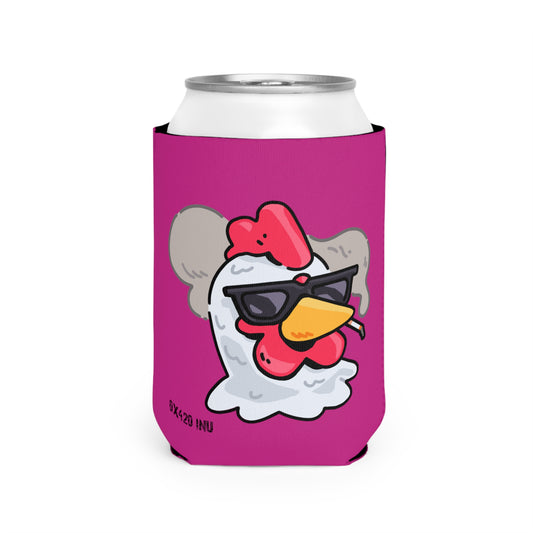 Hot Pink Can Cooler Sleeve Fan Art COQ INU Smoking Head 0x420 Black Text by Gravy