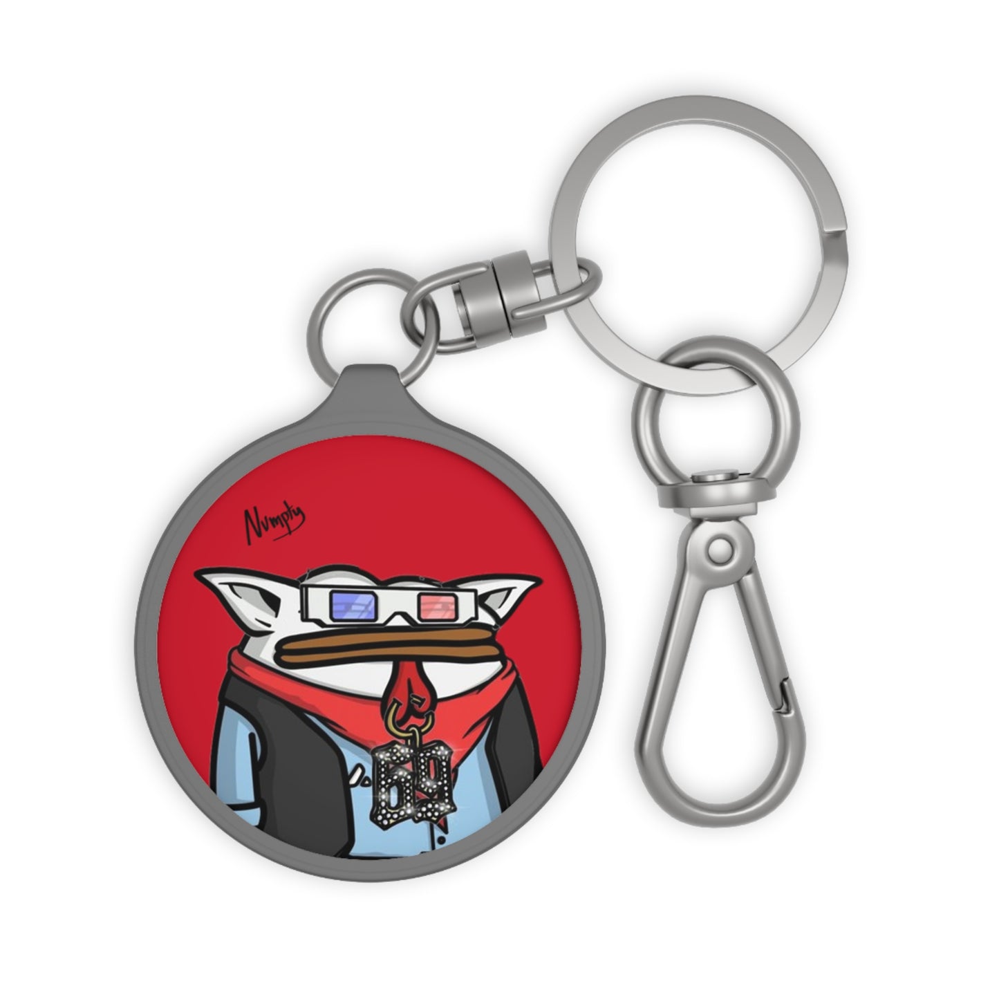 Pepe Portraits Keyring Tag COQ INU 0x420 Red back ground with Numpty Signature # 69 Accessory