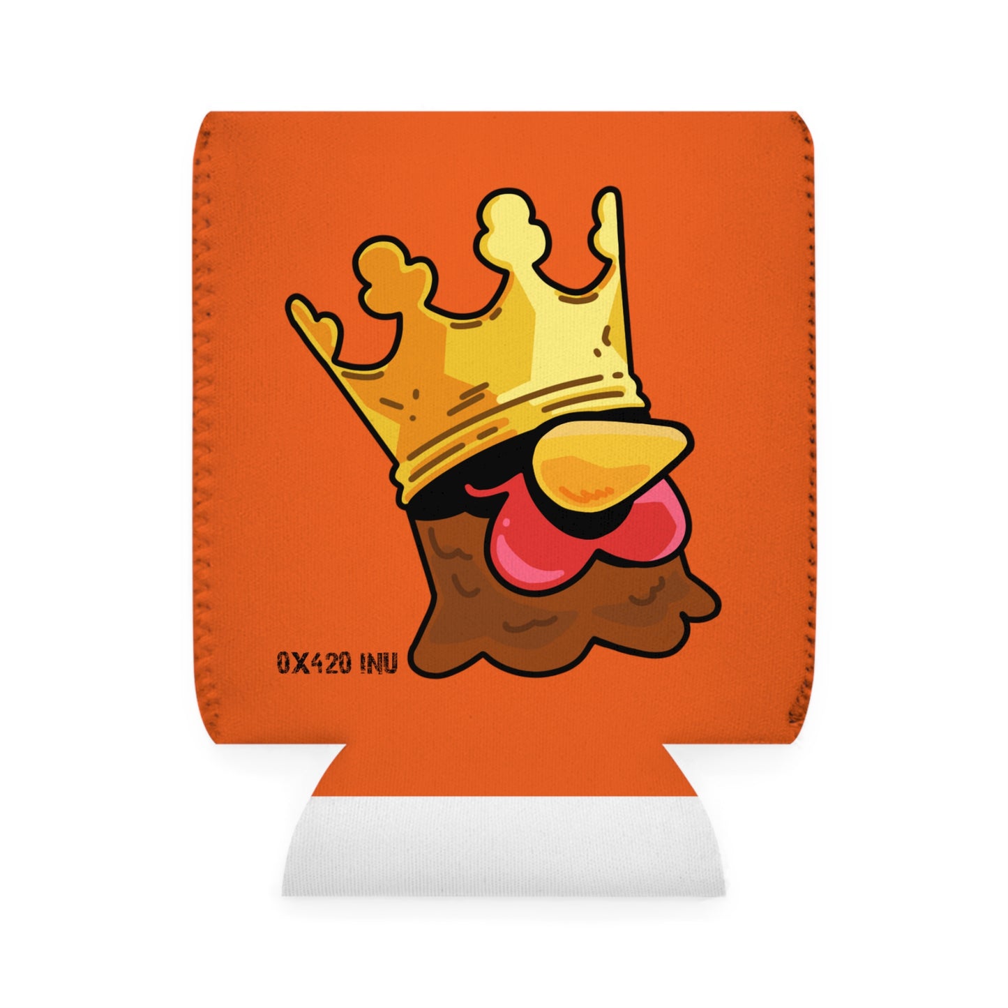 Orange Can Cooler Sleeve Fan Art COQ INU Crown Head 0x420 Black Text by Gravy