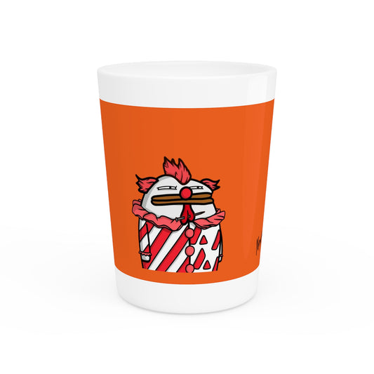 Pepe Portraits Shot Glass on Orange background with Black Numpty Text as signature (0x420 INU Store) #Clown by Numpty