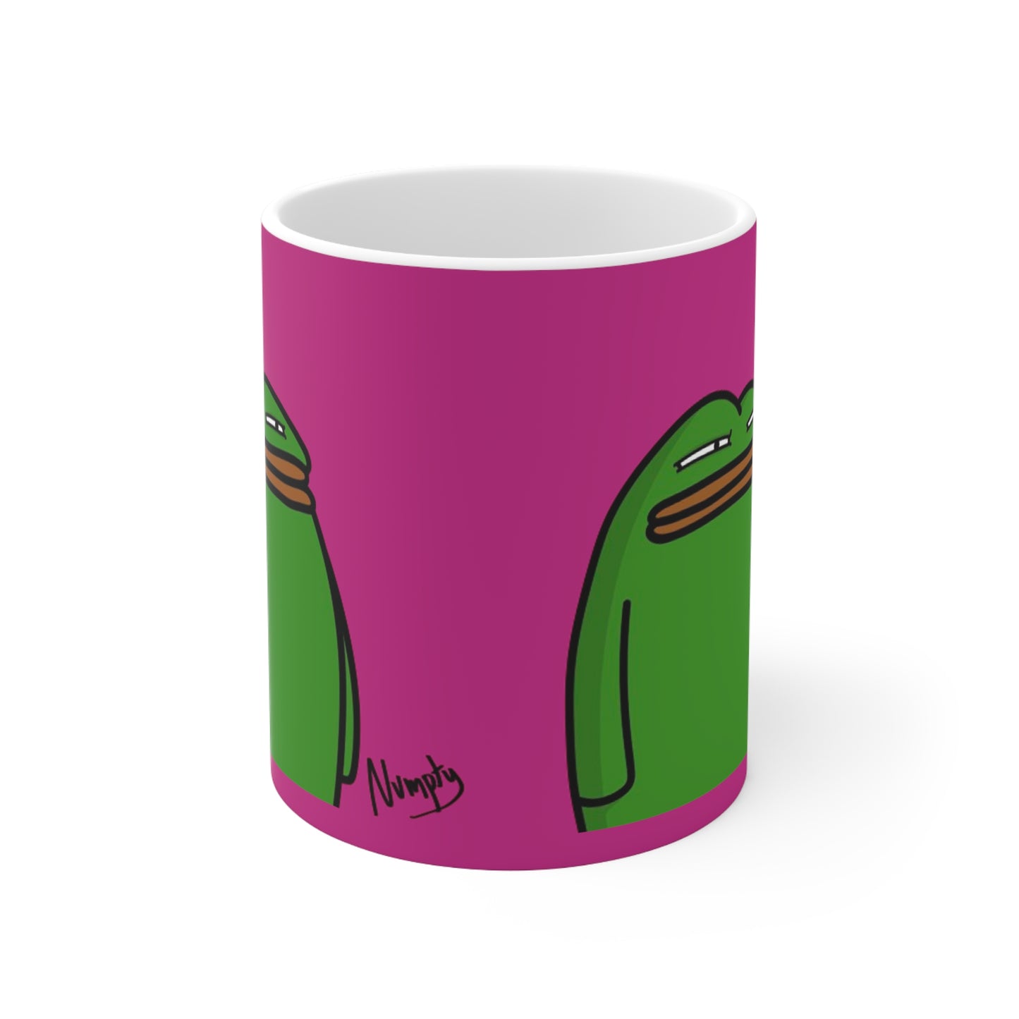 Pepe Portraits with Black Numpty Signature as Text; COQ INU 0x420 Hot Pink Print Ceramic Mug 11oz #14 by Numpty