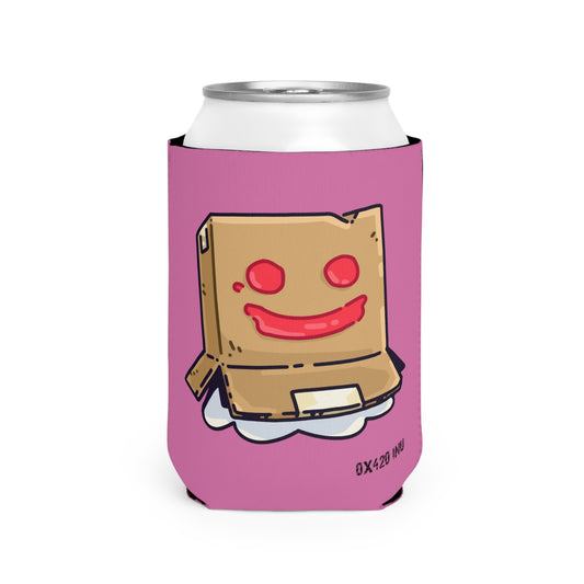 Pink Can Cooler Sleeve Fan Art COQ INU Box Head 0x420 Black Text by Gravy