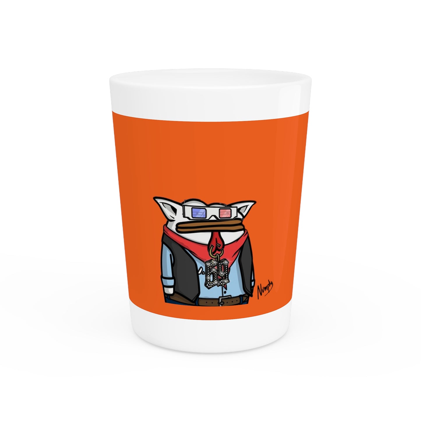 Pepe Portraits Shot Glass on Orange background with Black Numpty Text as signature (0x420 INU Store) # 69 Accessory