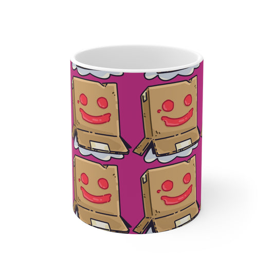 Box Head Gravy Fan Art with Black Text; COQ INU 0x420 White Ceramic Mug with Hot Pink Print 11oz