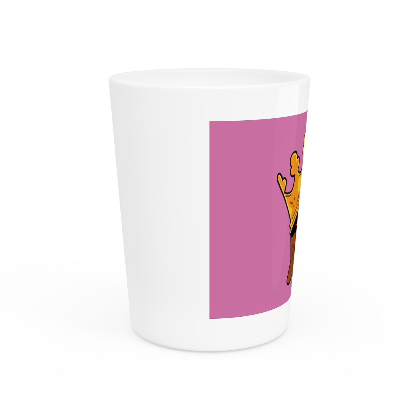 Gravy Fan Art Shot Glass Fan Art COQ Crown Head on Pink background (0x420 INU Store)