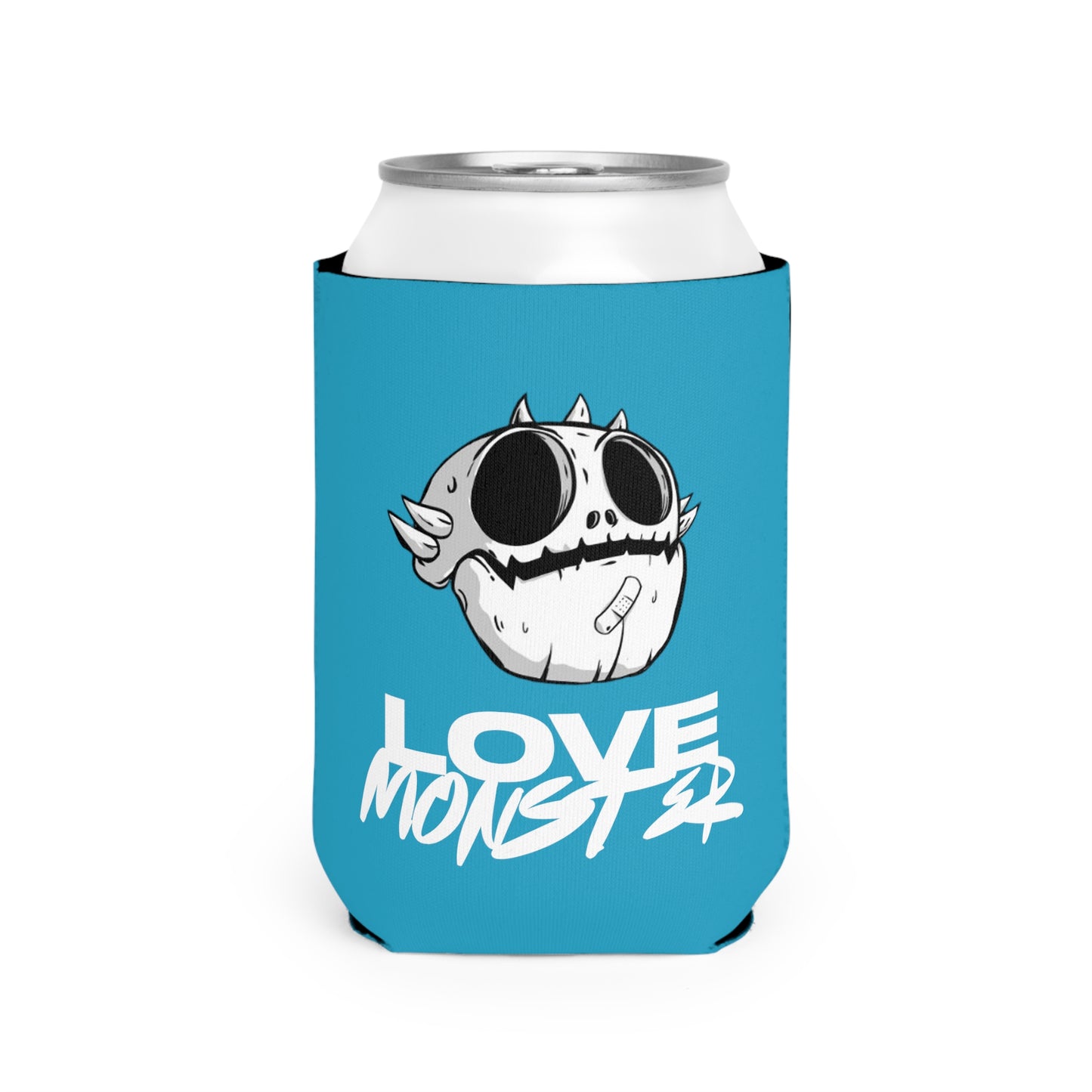 Love Monster Can Cooler Sleeve White Text & Skully Head