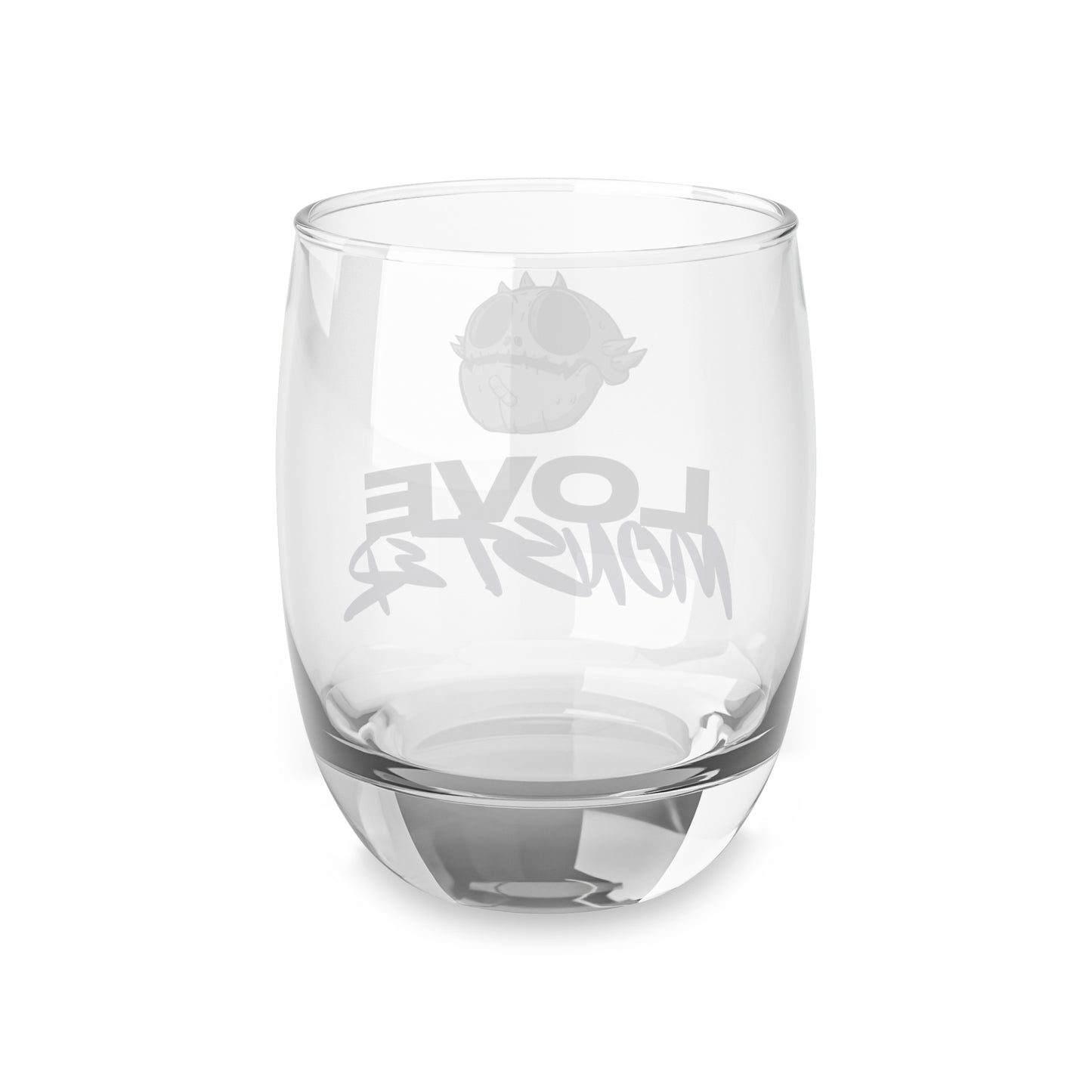 Love Monster Whiskey Glass Logo Text with Skully Head