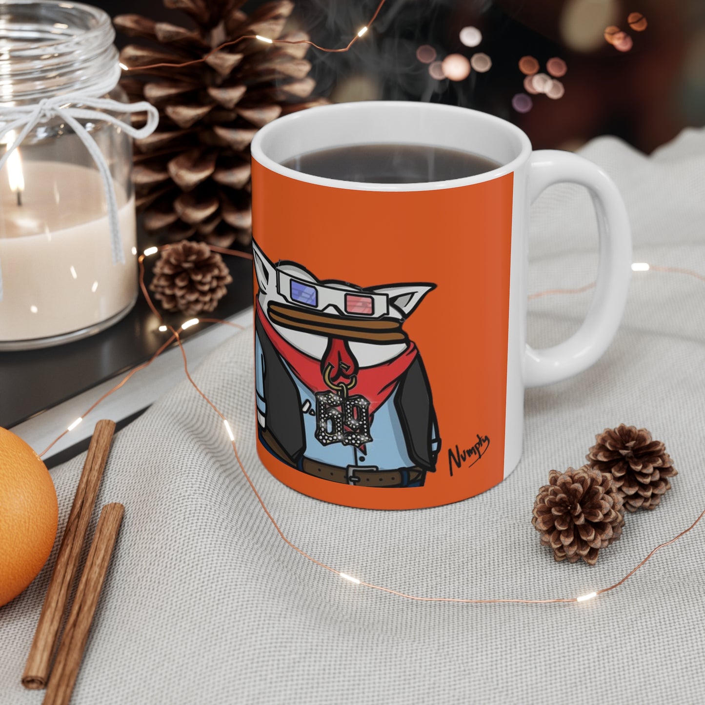 Pepe Portrait Fan Art with Black Numpty Signature as Text; COQ INU 0x420 Orange Print Ceramic Mug 11oz # 69 Accessory