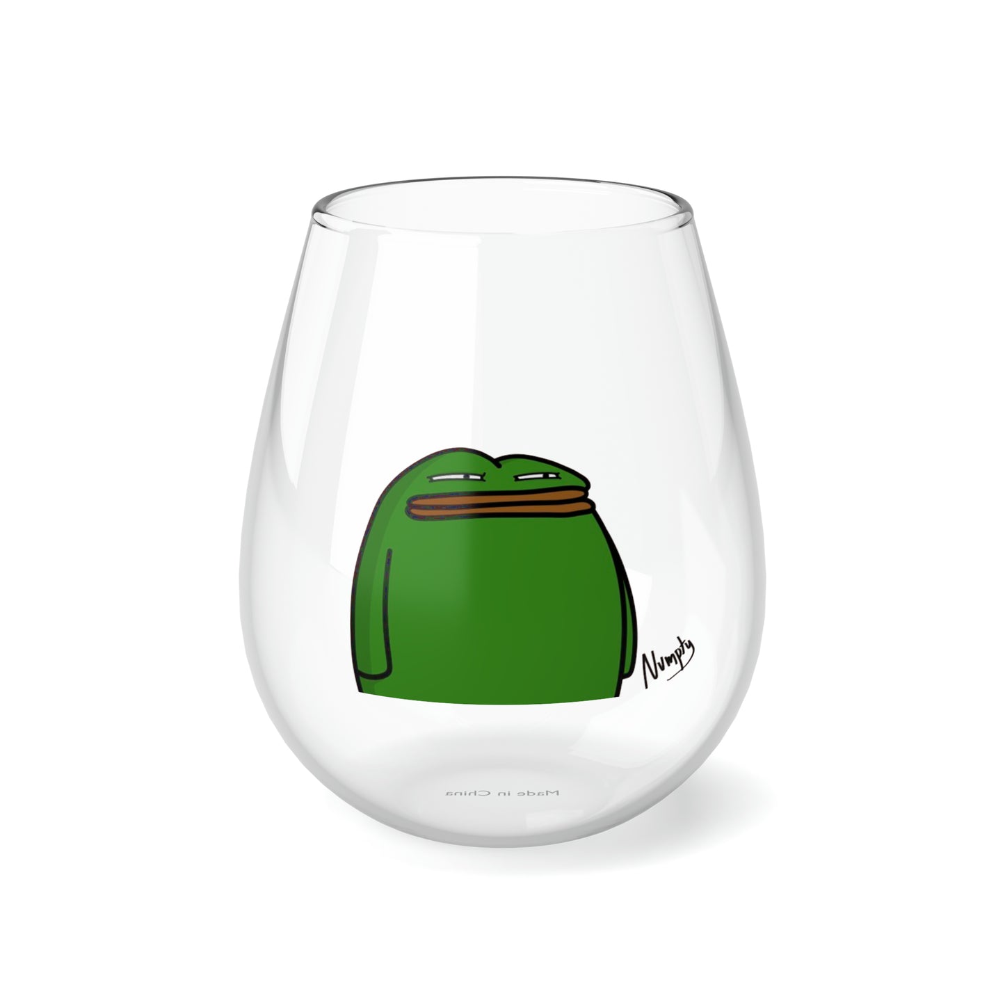 Pepe Portraits COQ INU, Black Text by Numpty Stemless Wine Glass, 11.75oz # Green 14 by Numpty