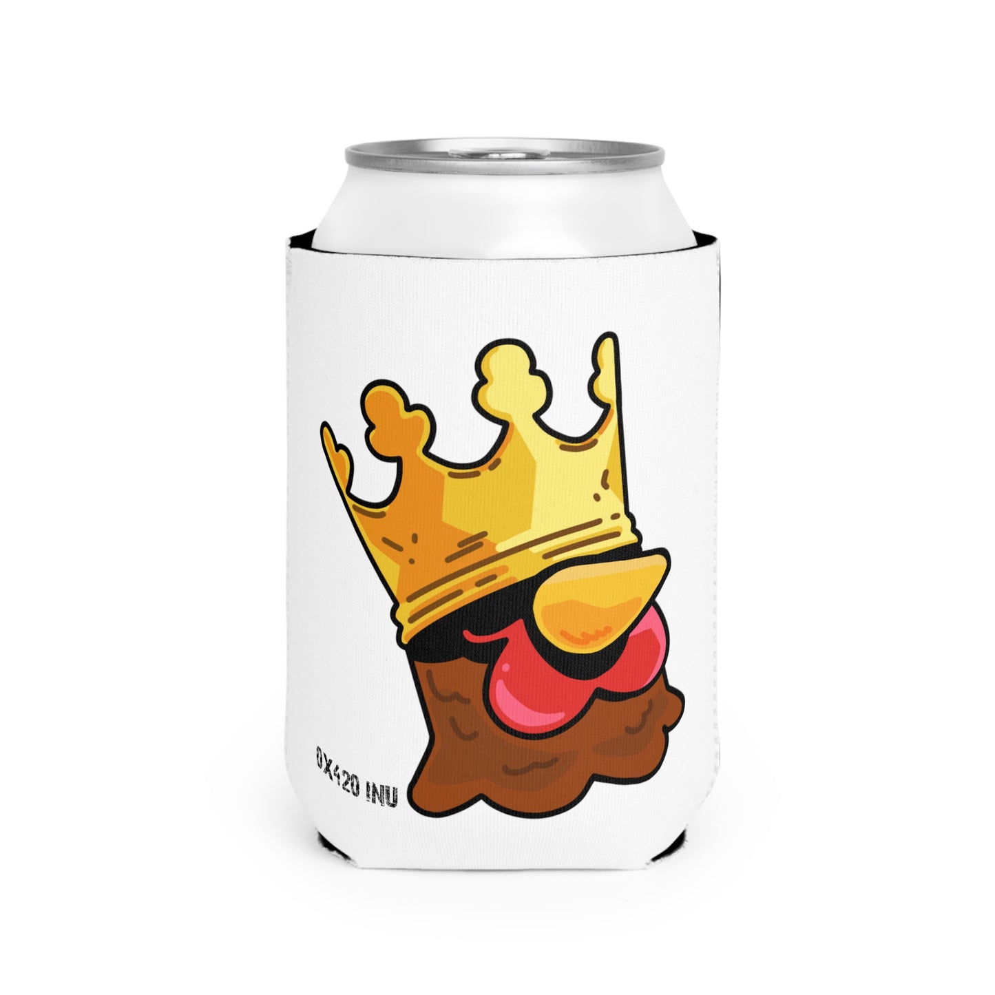 White Can Cooler Sleeve Fan Art COQ INU Crown Head 0x420 Black Text by Gravy