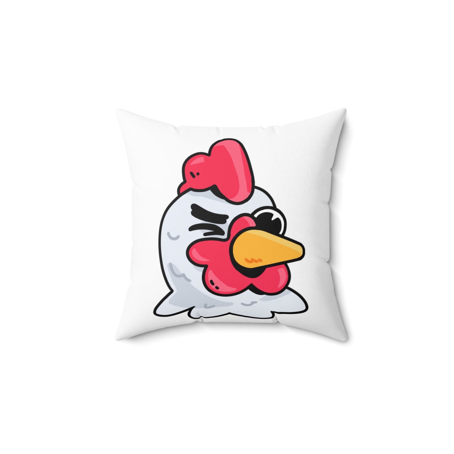 White Spun Polyester Square Pillow COQ INU 0x420 Wink Head with Black Text Fan Art by Gravy