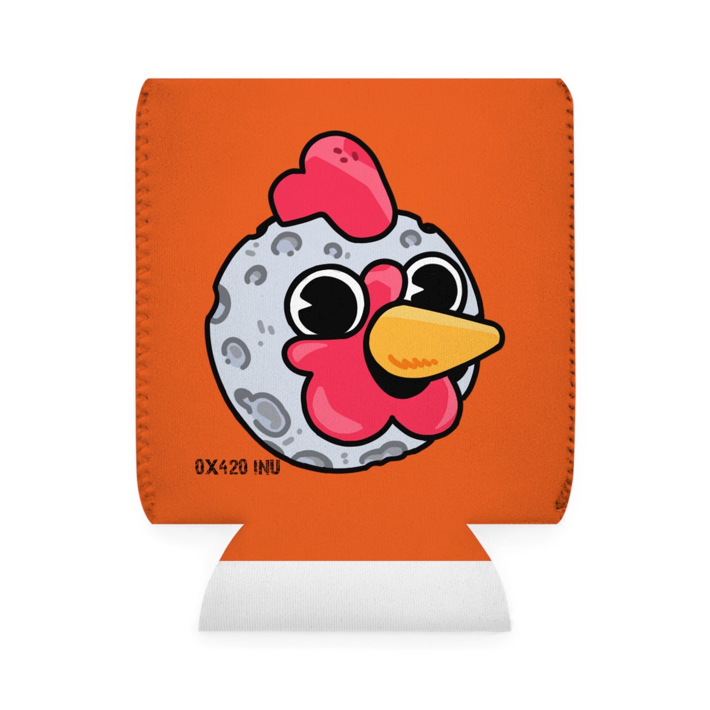 Orange Can Cooler Sleeve Fan Art COQ INU Moon Head 0x420 Black Text by Gravy