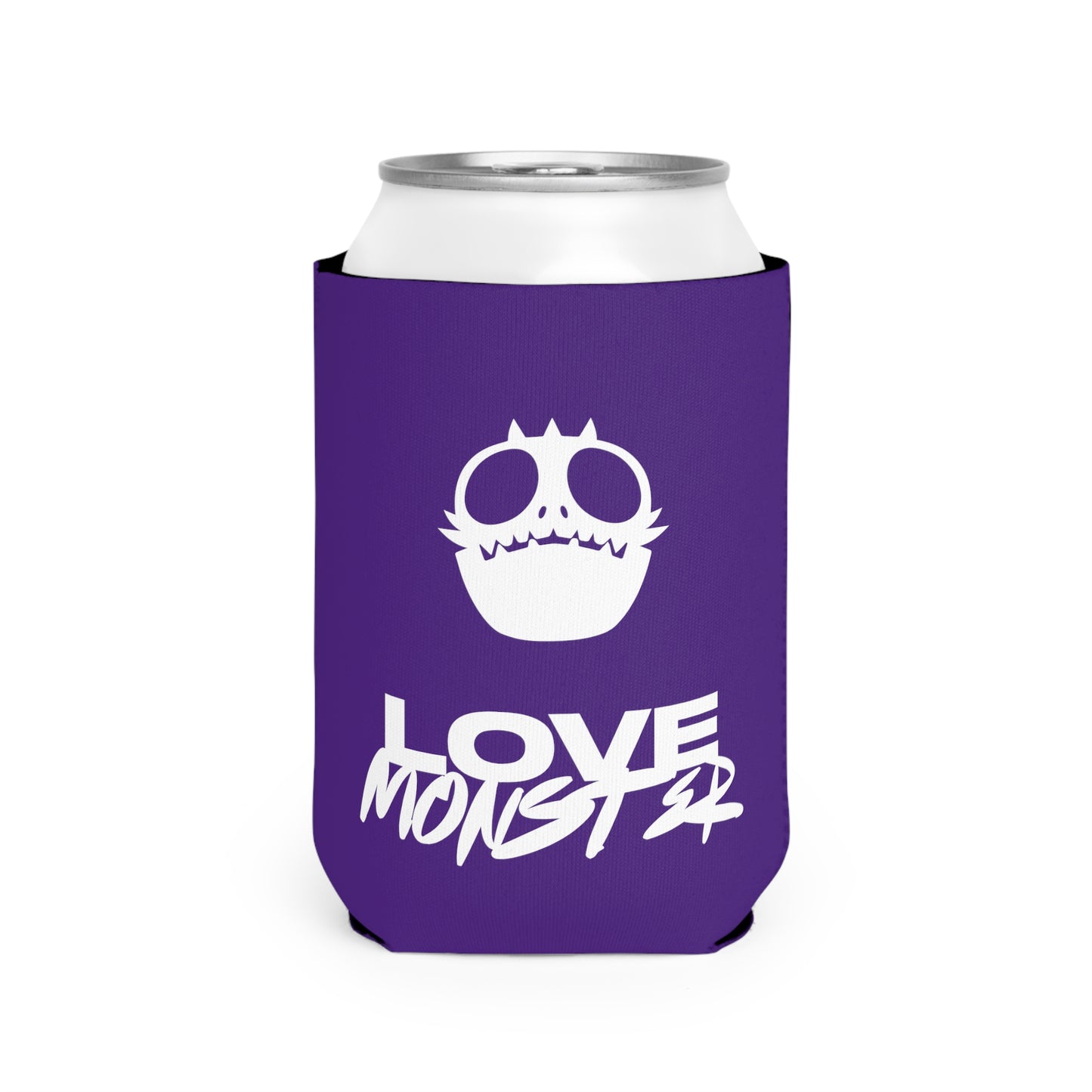 Love Monster Can Cooler Sleeve White Text & White Logo Emblem