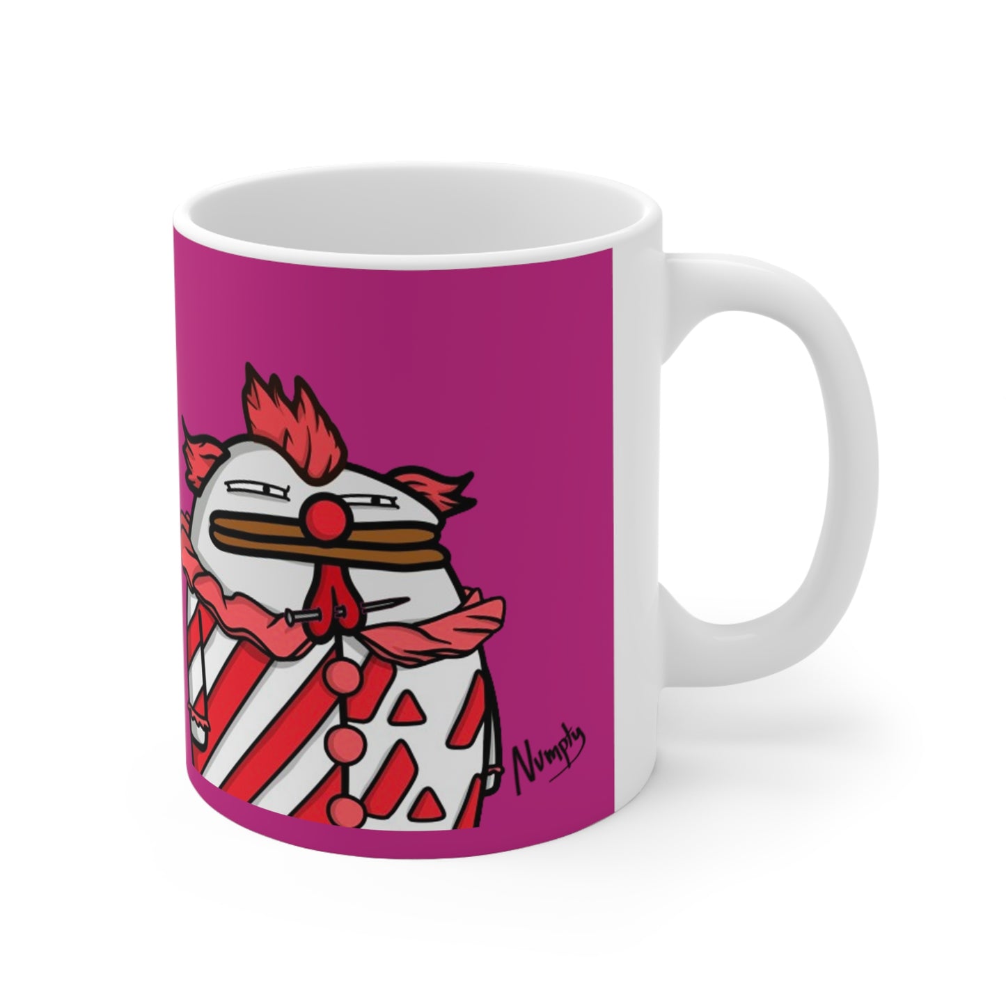 Pepe Portraits with Black Numpty Signature as Text; COQ INU 0x420 Hot Pink Print Ceramic Mug 11oz #Clown by Numpty