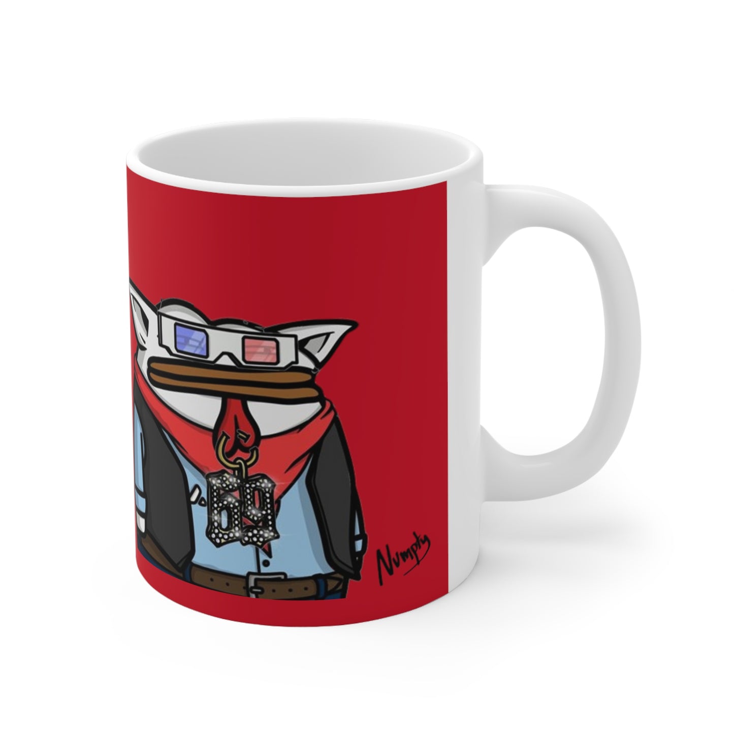 Pepe Portraits with Black Numpty Signature as Text; COQ INU 0x420 Red Print Ceramic Mug 11oz # 69 Accessory