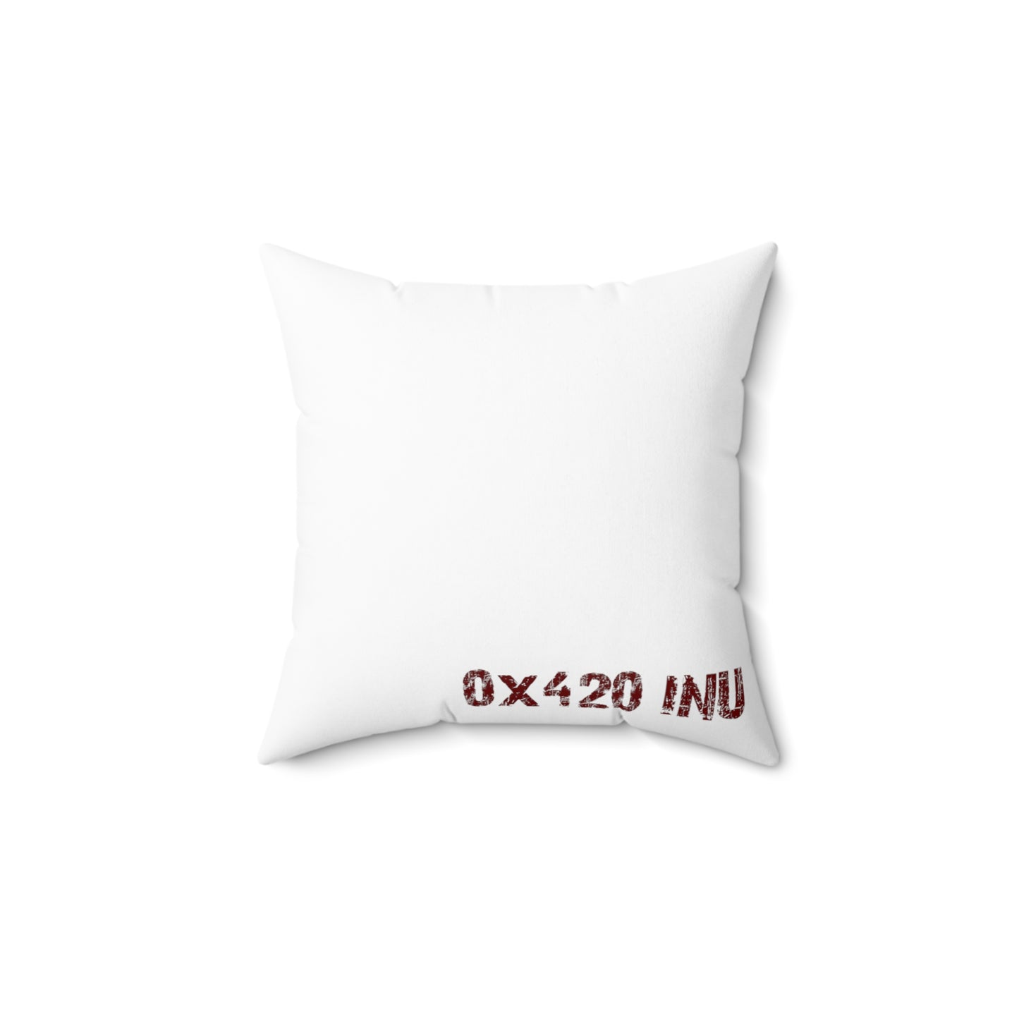 White Spun Polyester Square Pillow COQ INU 0x420 Crown Head with Maroon Text Fan Art by Gravy