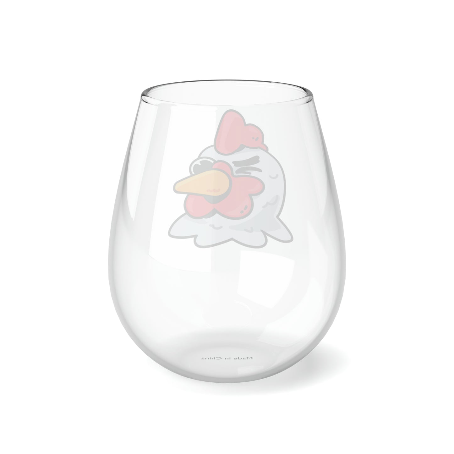 Gravy Fan Art COQ Head Wink, Stemless Wine Glass, 11.75oz Funny Chicken (Chikn)