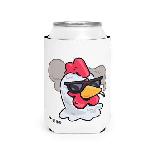 White Can Cooler Sleeve Fan Art COQ INU Smoking Head 0x420 Black Text by Gravy