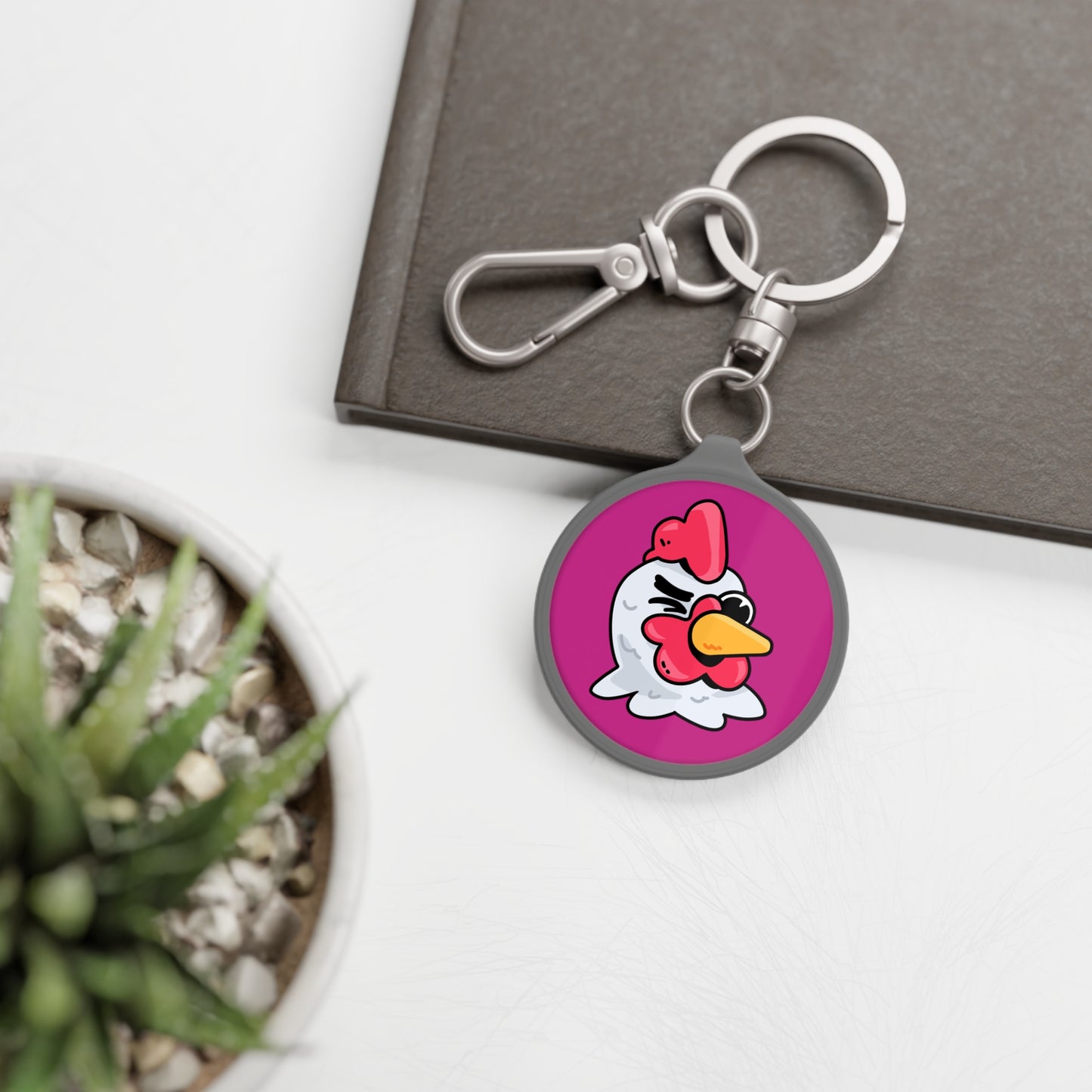 Keyring Tag COQ INU 0x420 Hot Pink back ground COQ head Wink by Gravy