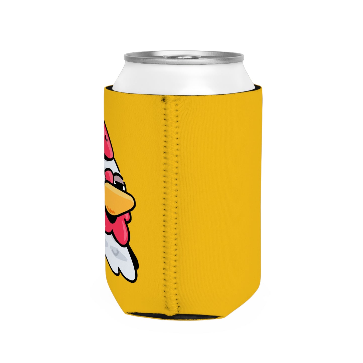 Yellow Can Cooler Sleeve Fan Art COQ INU Salute Head 0x420 Black Text by Gravy