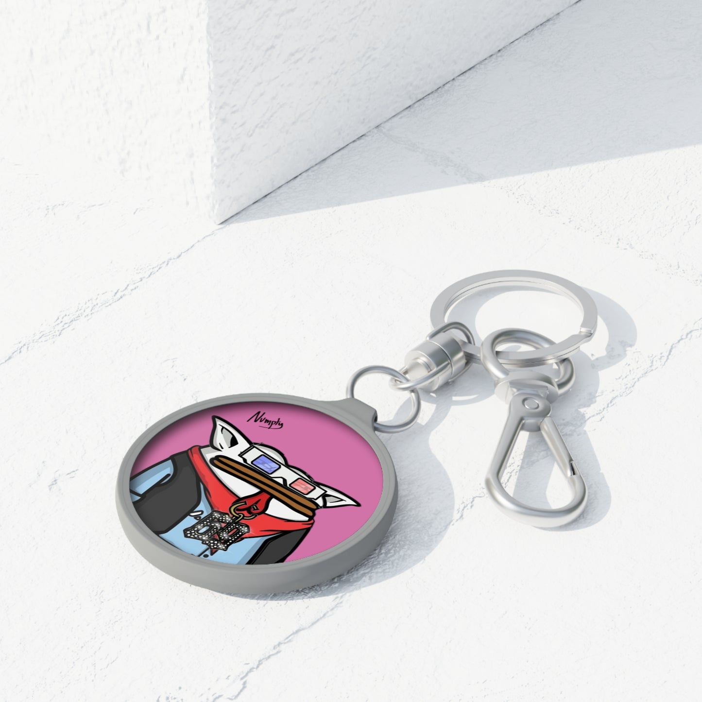 Pepe Portraits Keyring Tag COQ INU 0x420 Pink back ground with Numpty Signature # 69 Accessory