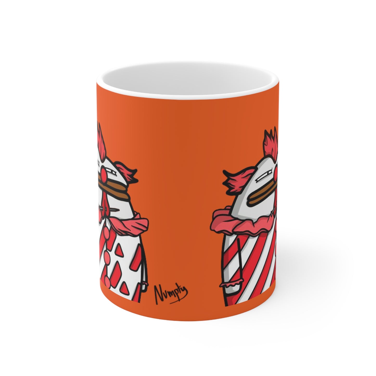 Pepe Portraits with Black Numpty Signature as Text; COQ INU 0x420 Orange Print Ceramic Mug 11oz #Clown by Numpty