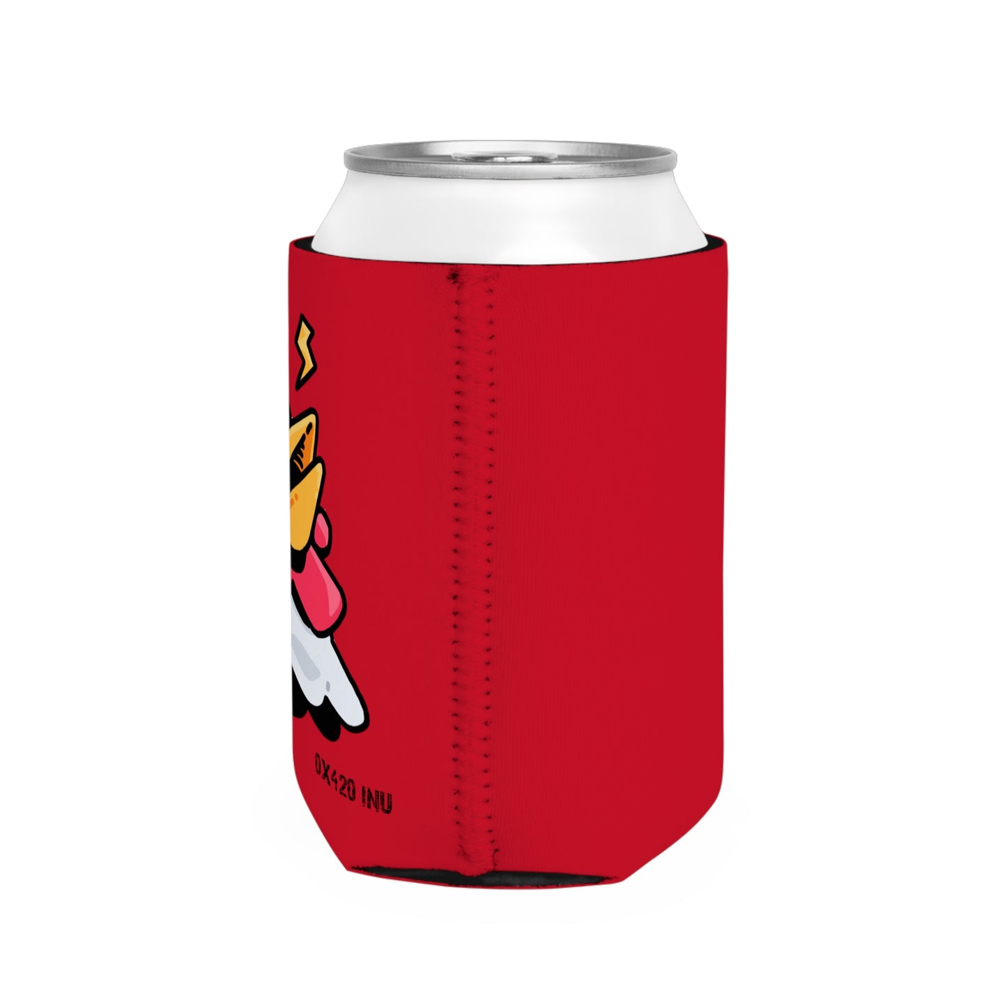 Red Can Cooler Sleeve Fan Art COQ INU Whistle Head 0x420 Black Text by Gravy