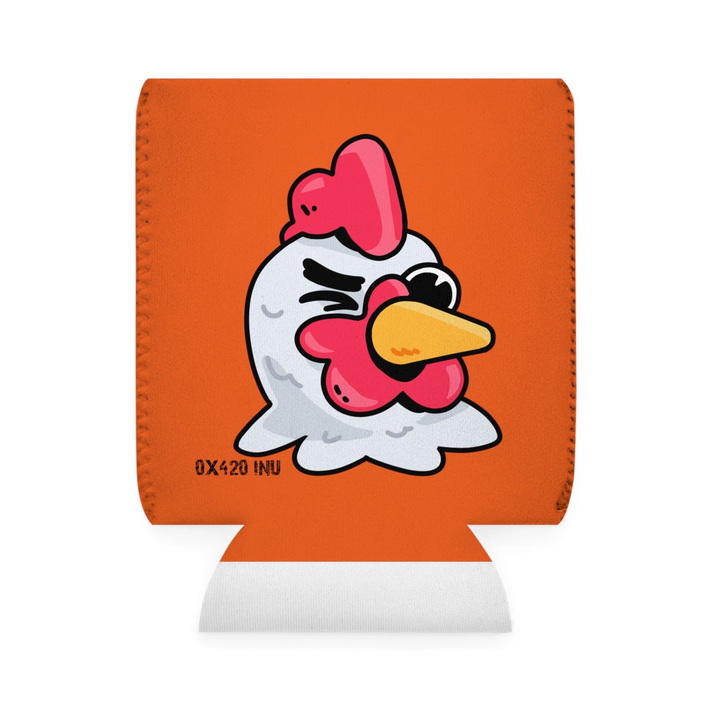 Orange Can Cooler Sleeve Fan Art COQ INU Wink Head 0x420 Black Text by Gravy