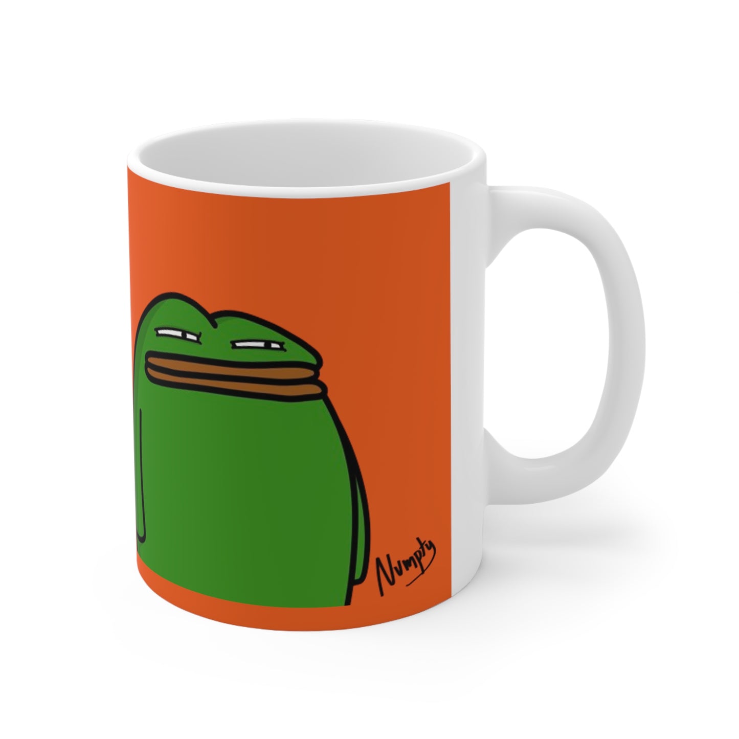 Pepe Portraits with Black Numpty Signature as Text; COQ INU 0x420 Orange Print Ceramic Mug 11oz #14 by Numpty