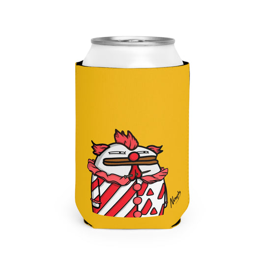 Yellow Can Cooler Sleeve COQ INU Pepe Portraits 0x420 Black Text Numpty Signature #Clown by Numpty