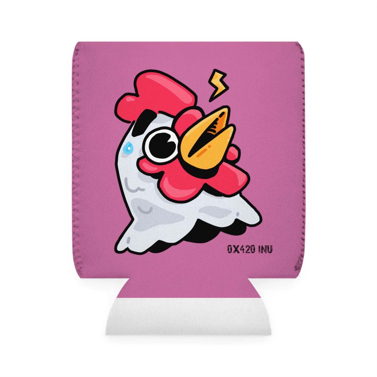 Pink Can Cooler Sleeve Fan Art COQ INU Whistle Head 0x420 Black Text by Gravy