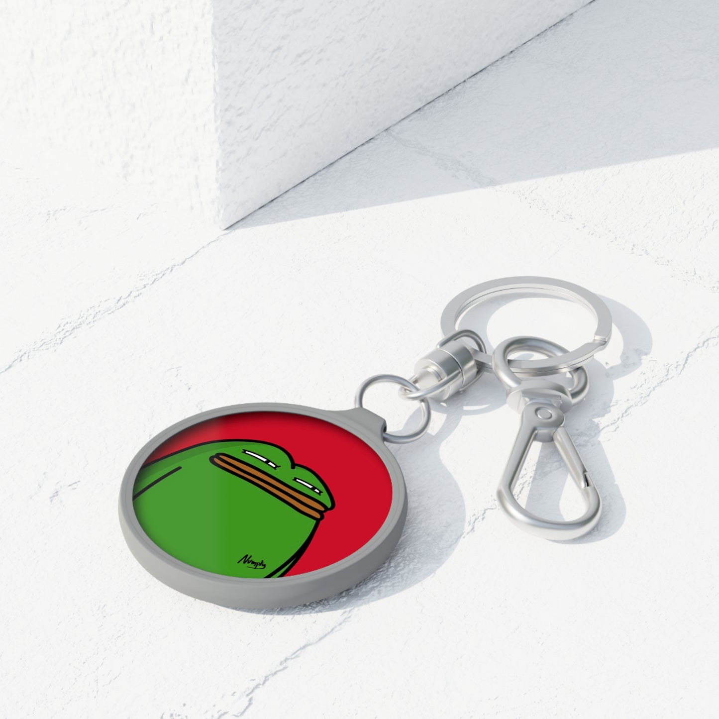 Pepe Portraits Keyring Tag COQ INU 0x420 Red back ground with Numpty Signature # Green 14 by Numpty