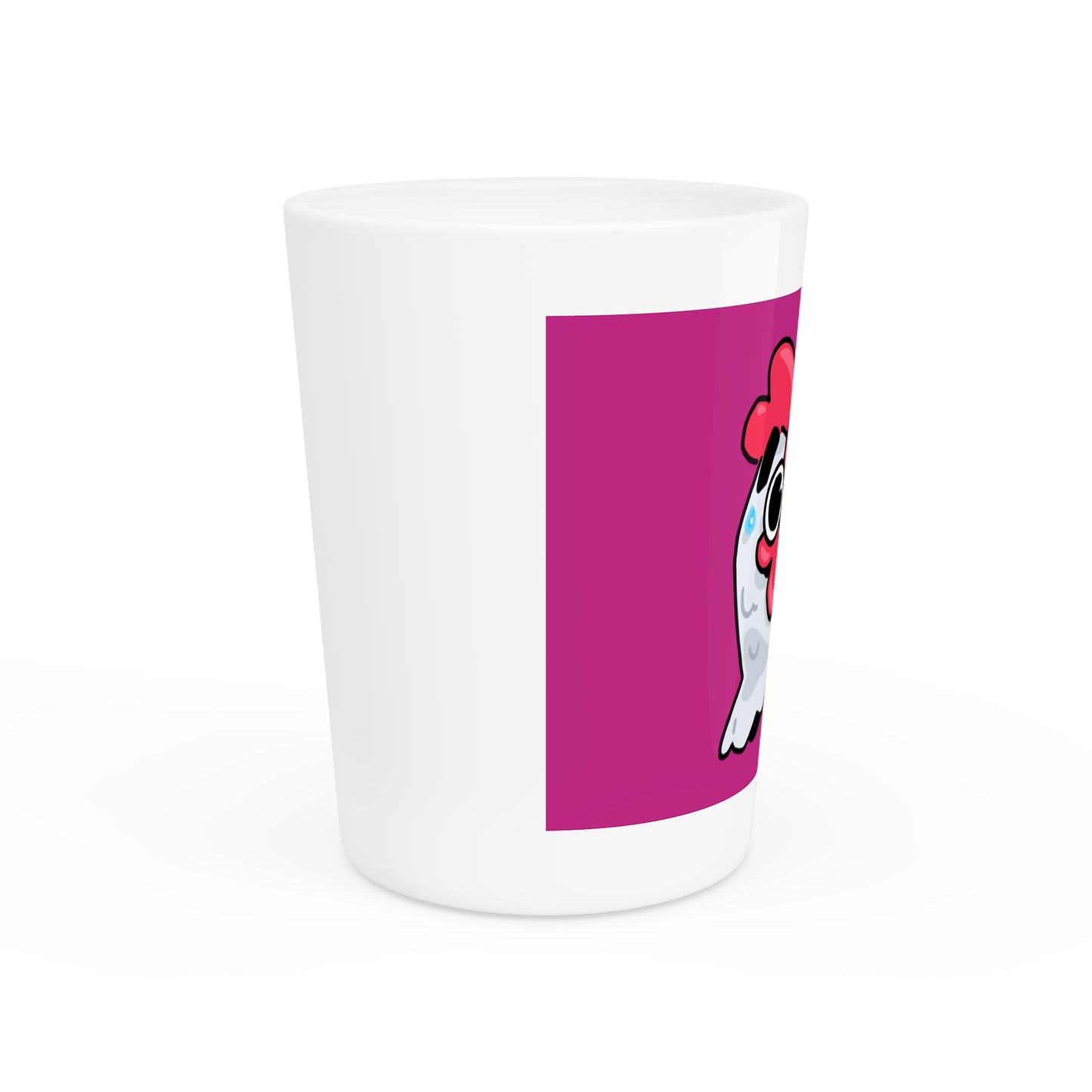 Gravy Fan Art Shot Glass Fan Art COQ Whistle Head on Hot Pink background (0x420 INU Store)