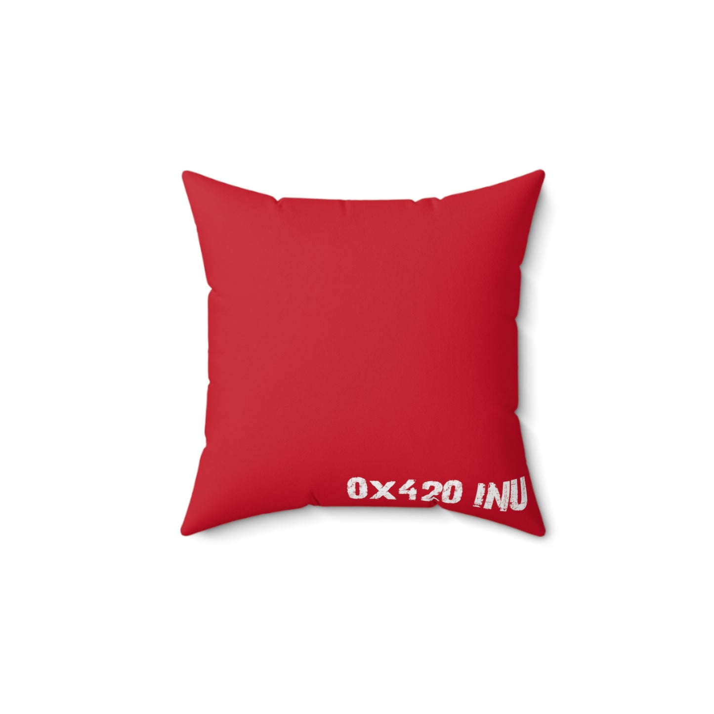 Red Spun Polyester Square Pillow COQ INU 0x420 Box Head with White Text Fan Art by Gravy