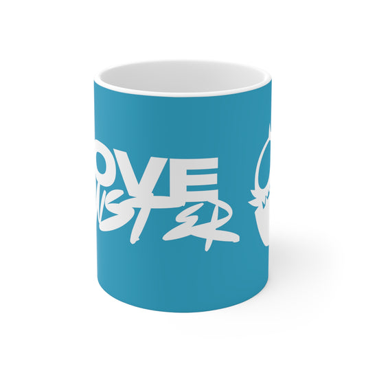 Love Monster Ceramic Mug White Text & White Logo Print 11oz