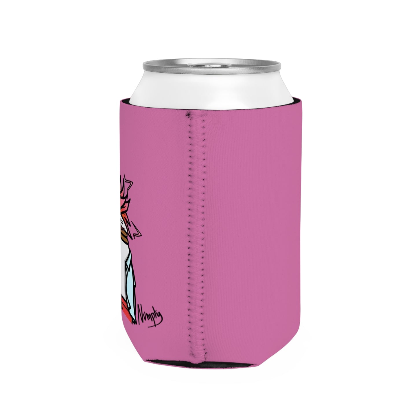 Pink Can Cooler Sleeve COQ INU Pepe Portraits 0x420 Black Text Numpty Signature #2720