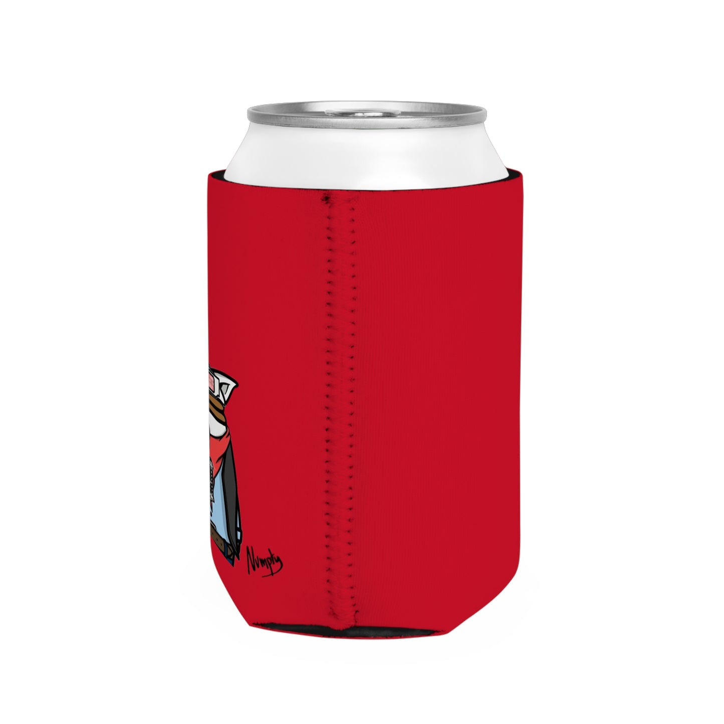 Red Can Cooler Sleeve Pepe Portraits, (COQ INU 0x420) Black Text Numpty Signature # 69 Accessory