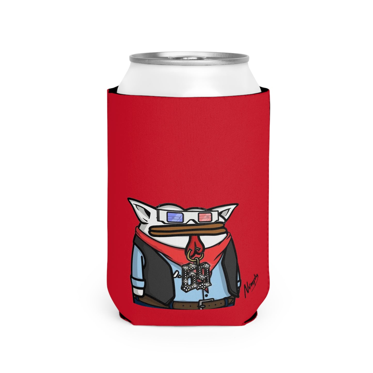 Red Can Cooler Sleeve Pepe Portraits, (COQ INU 0x420) Black Text Numpty Signature # 69 Accessory