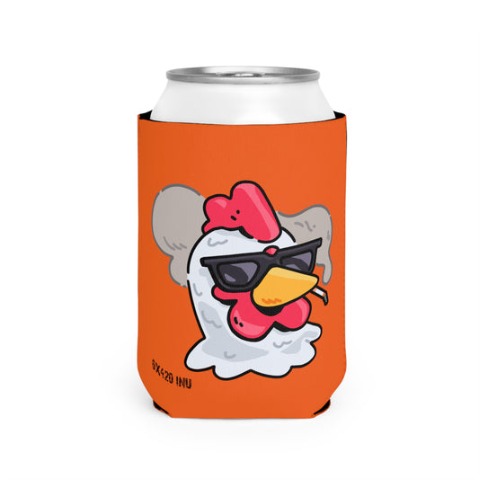 Orange Can Cooler Sleeve Fan Art COQ INU Smoking Head 0x420 Black Text by Gravy