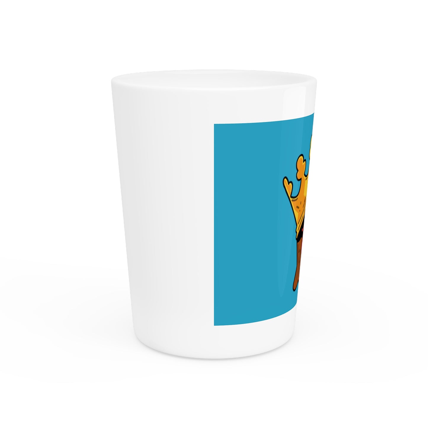 Gravy Fan Art Shot Glass Fan Art COQ Crown Head on Turquoise background (0x420 INU Store)