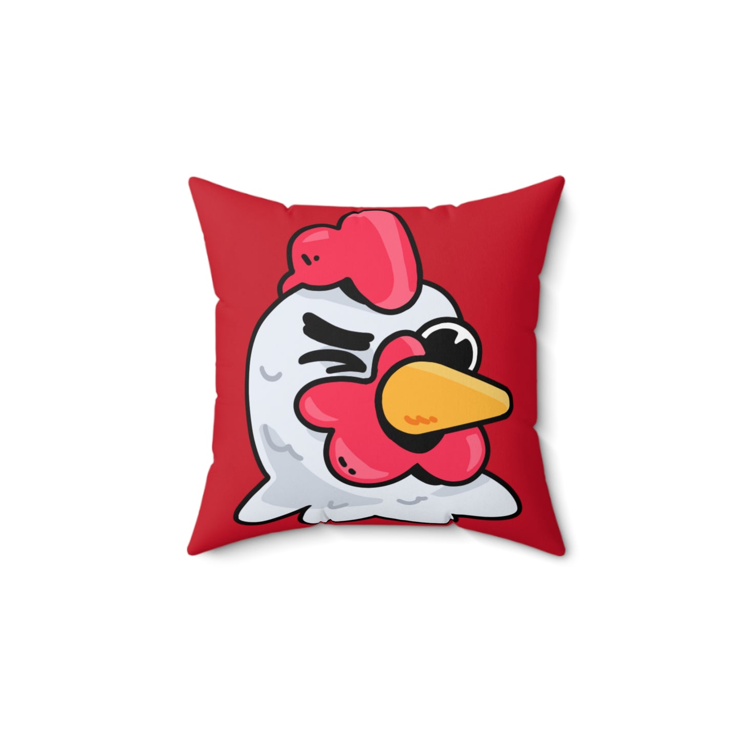 Red Spun Polyester Square Pillow COQ INU 0x420 Wink Head with White Text Fan Art by Gravy