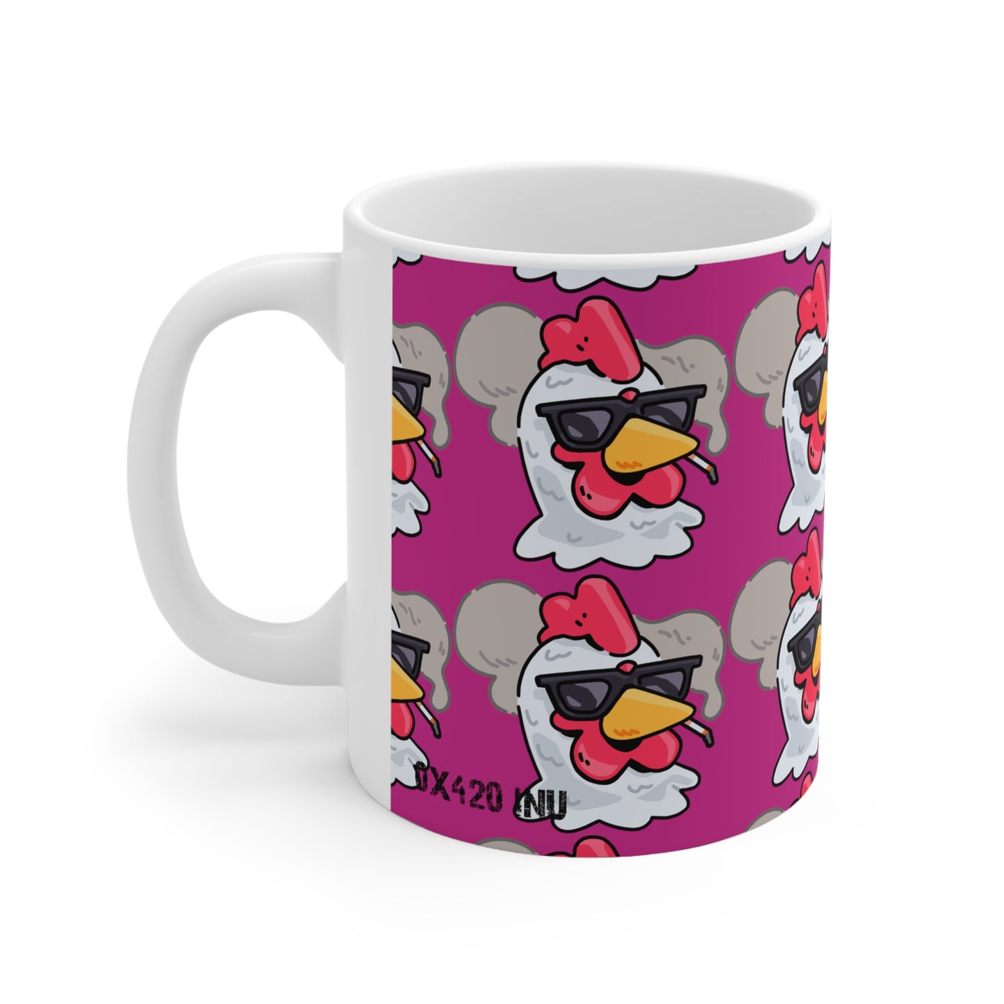 Gravy Smoking Head Fan Art with Black Text; COQ INU 0x420 White Ceramic Mug Hot Pink Print 11oz