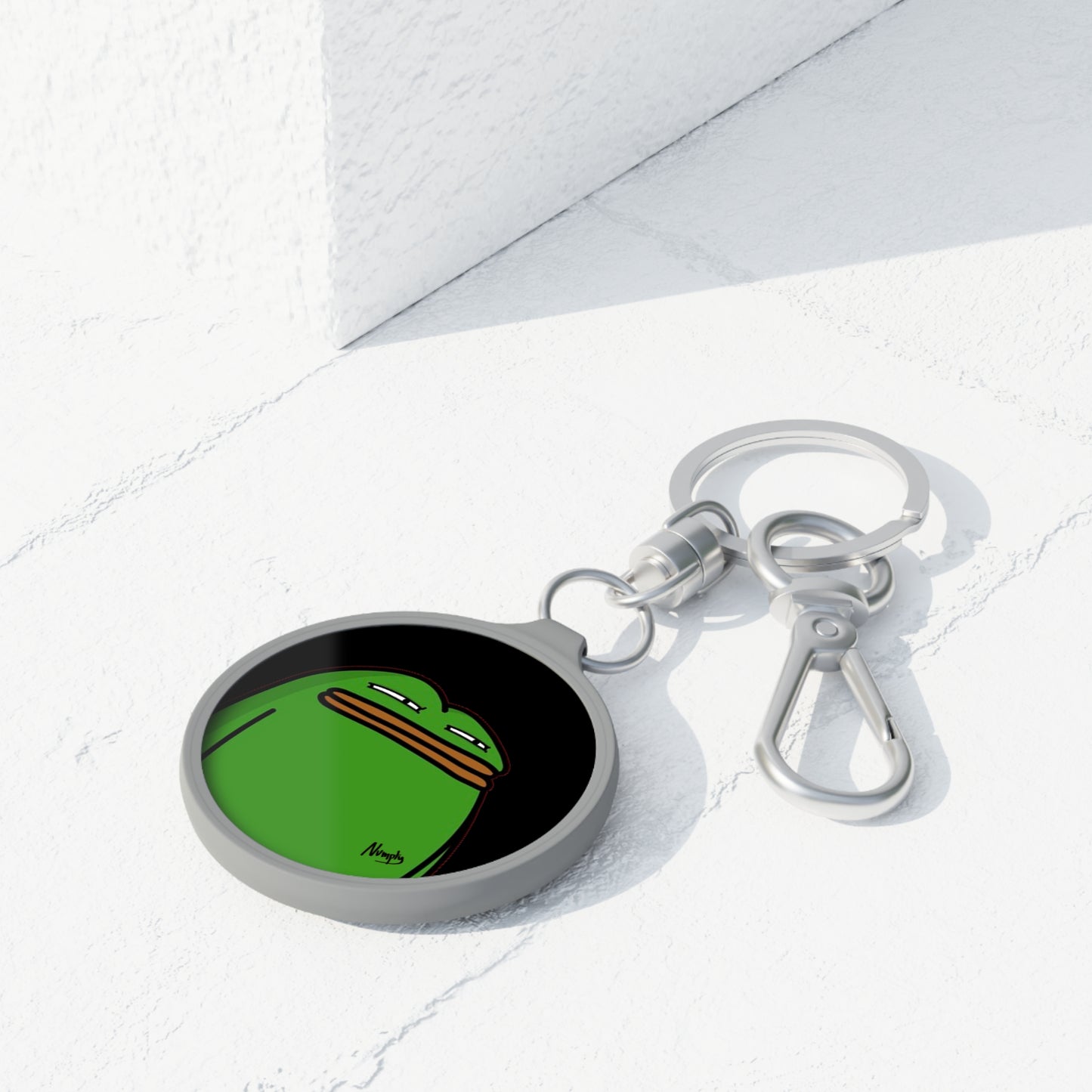 Pepe Portraits Keyring Tag COQ INU 0x420 Black back ground with Numpty Signature # Green 14 by Numpty