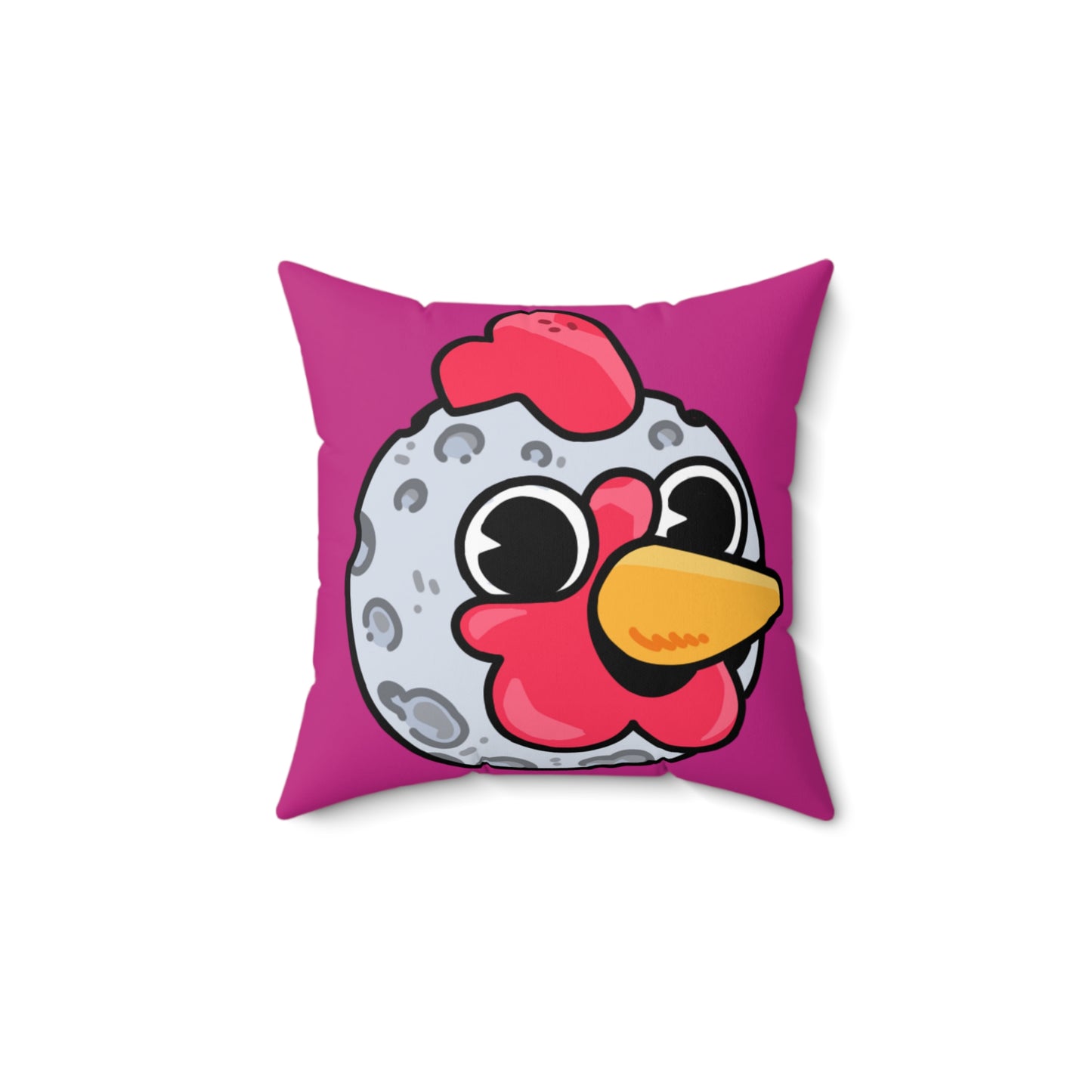 Hot Pink Spun Polyester Square Pillow COQ INU 0x420 Moon Head with White Text Fan Art by Gravy