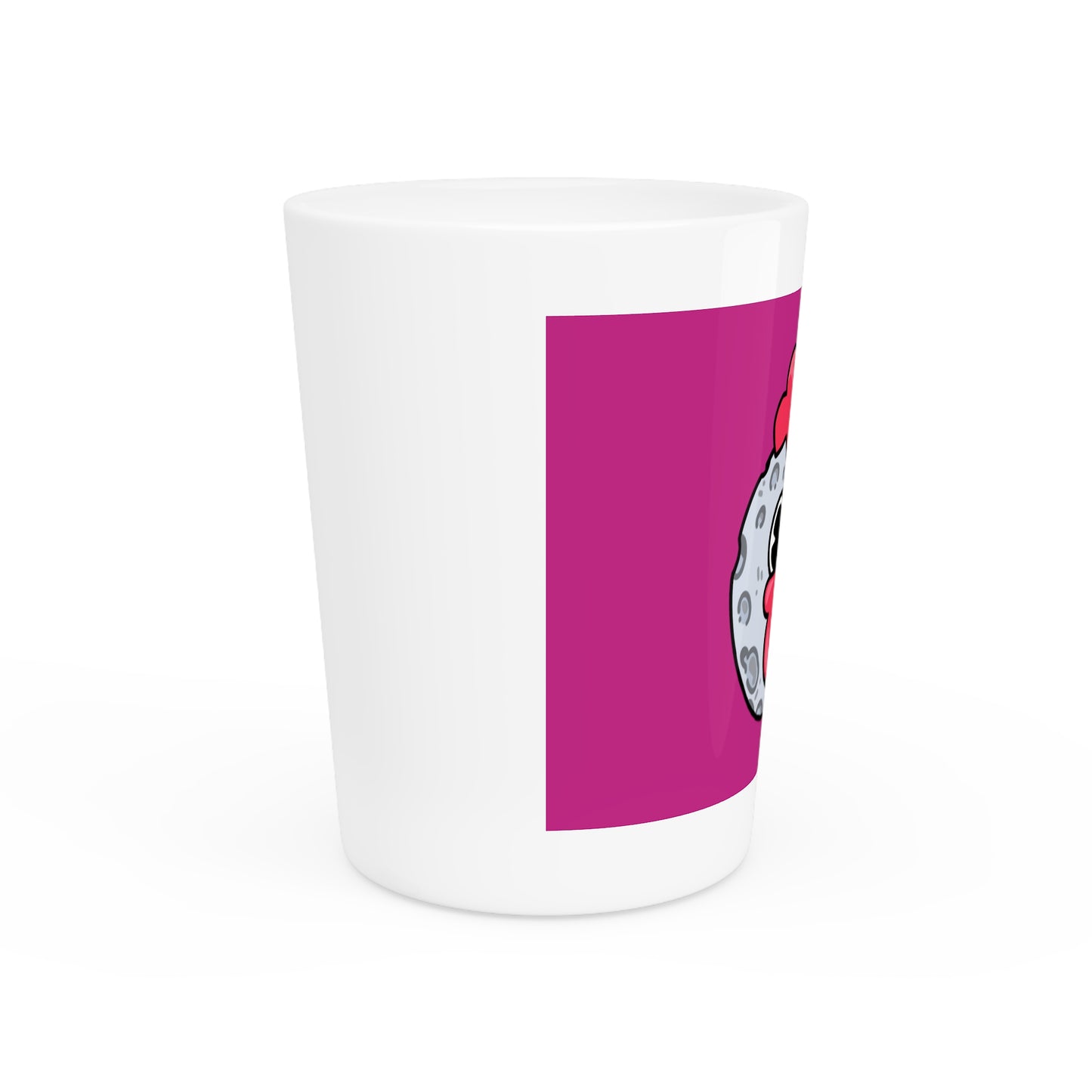 Gravy Fan Art Shot Glass Fan Art COQ Moon Head on Hot Pink background (0x420 INU Store)