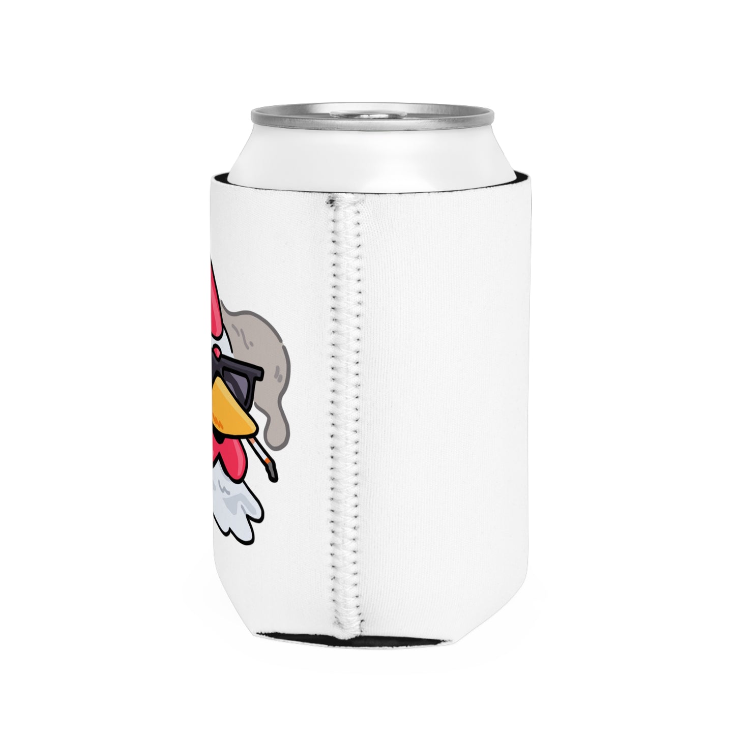 White Can Cooler Sleeve Fan Art COQ INU Smoking Head 0x420 Black Text by Gravy