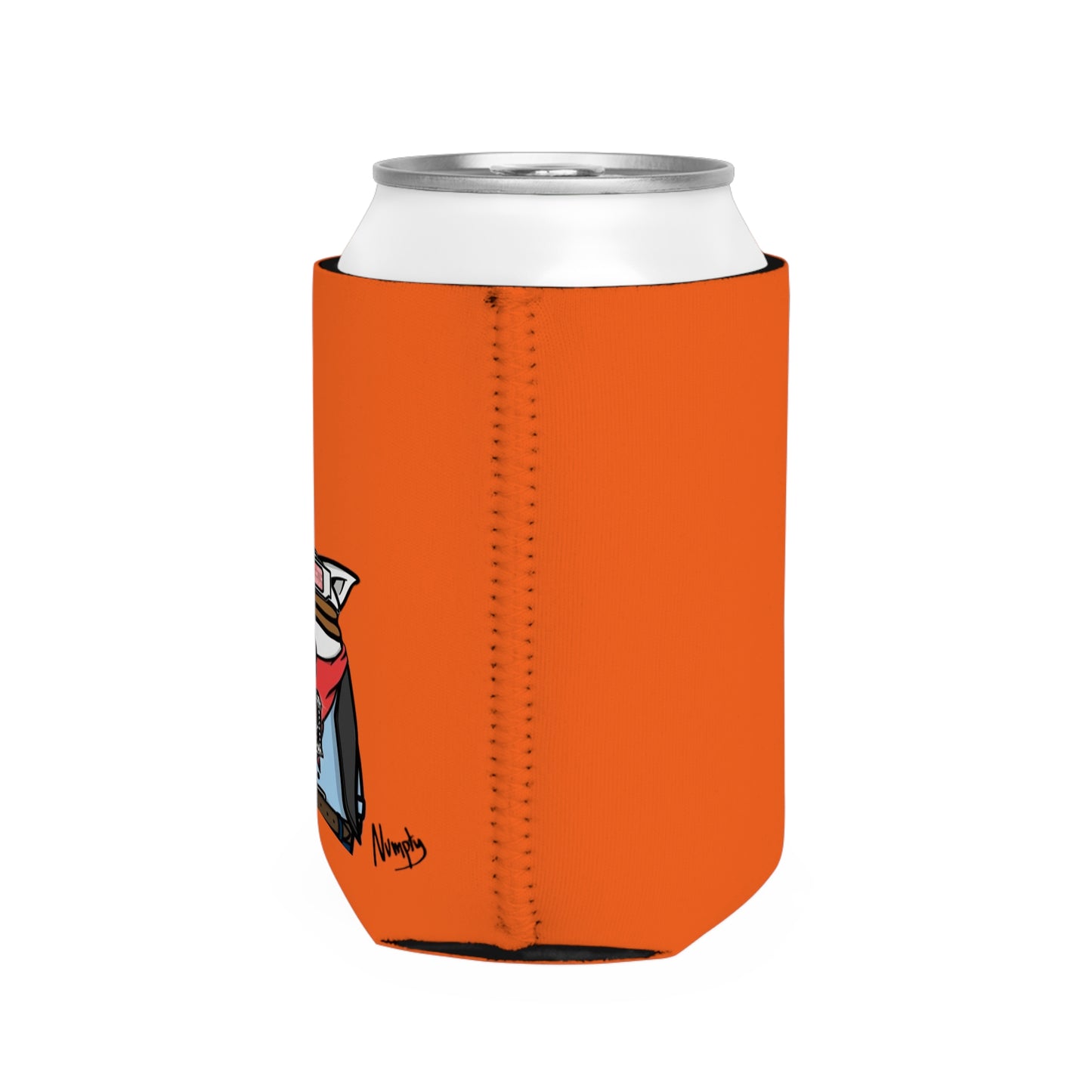 Orange Can Cooler Sleeve Pepe Portraits, (COQ INU 0x420) Black Text Numpty Signature # 69 Accessory