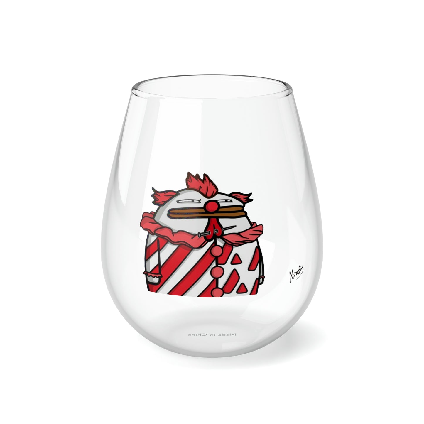 Pepe Portraits COQ INU, Black Text by Numpty Stemless Wine Glass, 11.75oz #Clown by Numpty