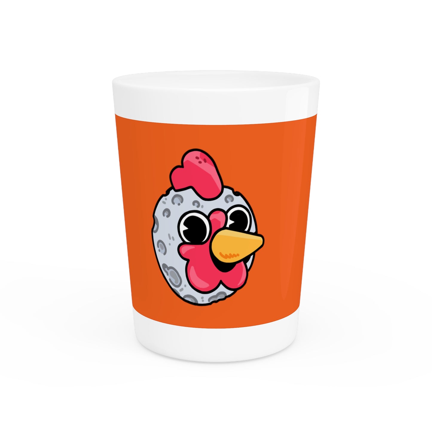 Gravy Fan Art Shot Glass Fan Art COQ Moon Head on Orange background (0x420 INU Store)